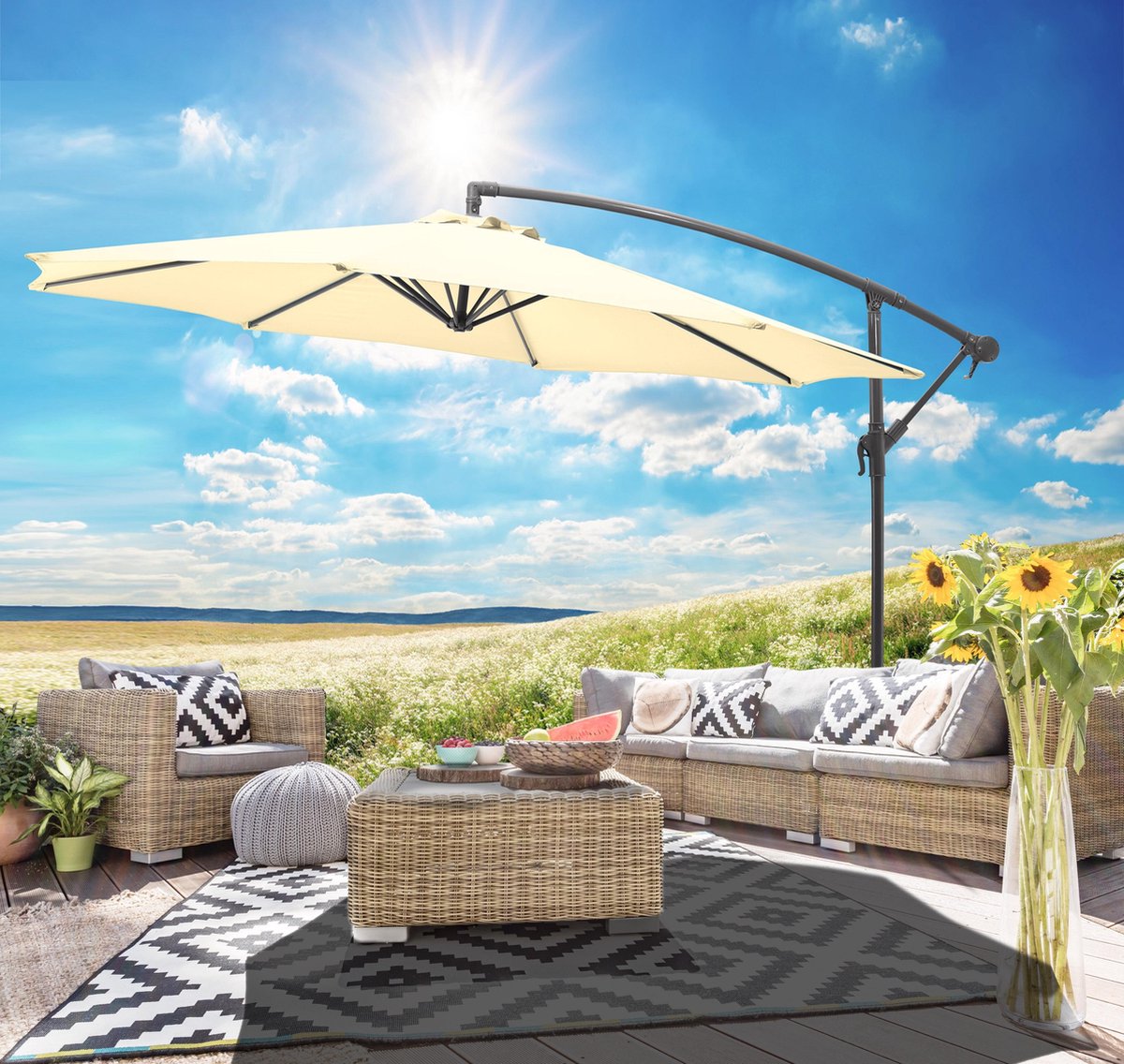Bol.com GoodVibes - Kantelbare Zweefparasol 300cm Crème aanbieding