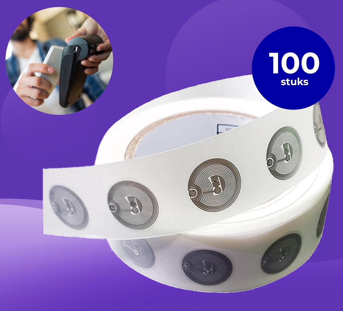 NFC tags NTAG215 – 100 stuks – Amiibo Compatible - RFID – Sticker – Iphone & Android – Wit – 25mm