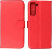 Samsung Galaxy S21 FE Hoesje - Book Case Telefoonhoesje - Kaarthouder Portemonnee Hoesje - Wallet Cases - Geschikt voor Samsung Galaxy S21 FE - Rood