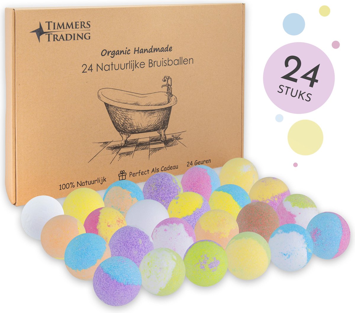 Bruisballen voor bad – XL maat – 24 unieke geuren en kleuren – 100% Natuurlijk bruisballen kind