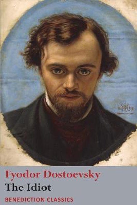 Boek 'The Idiot' van Fyodor Dostoevsky met portret van een man.