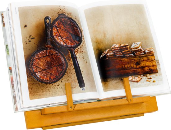 QUVIO Kookboekstandaard - Boekenstandaard - Tabletstandaard - 3 standen verstelbaar - Hout - Met bladzijde houder - Boekenstandaard - Kookboekstandaard in keuken - Boekensteun - Inklapbaar