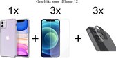 iPhone 12 hoesje siliconen case transparant cover - 3x iPhone 12 Screen Protector + 3x Camera Lens Screenprotector