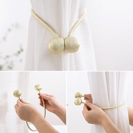 Rideau de Luxe Embresse | Porte-rideaux beige | Accessoire de décoration de fenêtre | Embrasses pour rideaux | Cordon de rideau magnétique | 4 pièces | 40 cm | Beige