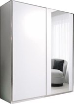 InspireMe Zweefdeurkast Kledingkast met Spiegel Garderobekast met planken en kledingstang - 120x55x200 cm (BxDxH) - PAXO 120 (Wit)