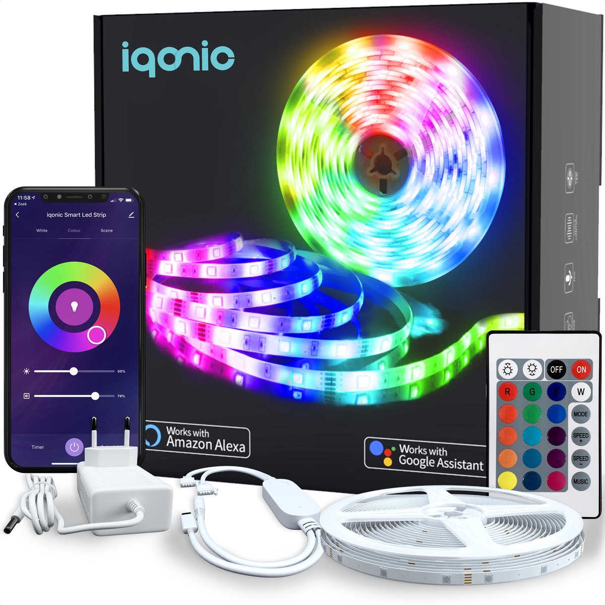 Iqonic Smart Led Strip - 5 Meter - WiFi Lights - RGB Verlichting -  Zelfklevend - Met... | bol.com