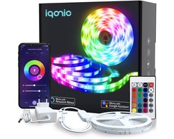 Iqonic Smart Led Light Strip - 5 Meter - Met WiFi, App en Afstandsbediening - RGB Verlichting - Zelfklevend - Google Home en Alexa