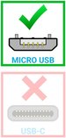 Illustratie van Micro USB aansluiting met vinkje en USB-C aansluiting met kruis