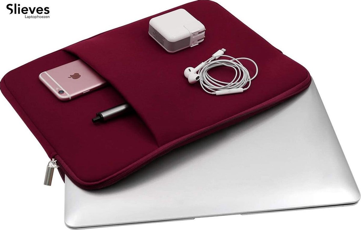 Slieves Laptophoes 15 6 inch - Laptop hoes Met Extra Vak Bordeaux Rood Neopreen - Schokbestendig - Krasbestendig - Laptoptas - Laptop sleeve Rood - Laptop case - Laptop cover - Laptophoes 15 inch - Laptop tas 15/15,6 inch — afbeelding 5