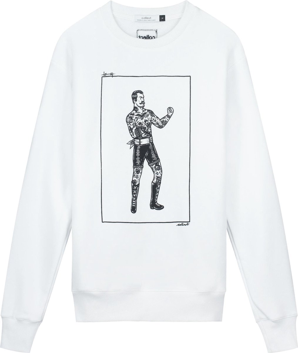 Collect The Label - Hippe Trui - Boxer Tattoo Sweater - Wit - Unisex - S