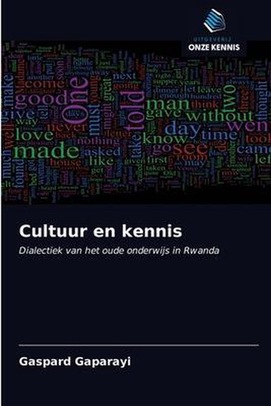 Boekomslag 'Cultuur en kennis' met tekstwolken en titel in wit en geel.