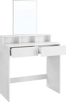 Kaptafel met rechthoekige spiegel en 2 lades, cosmetische tafel met 3 open vakken, kaptafel, voor make-up, modern, wit RDT113W01