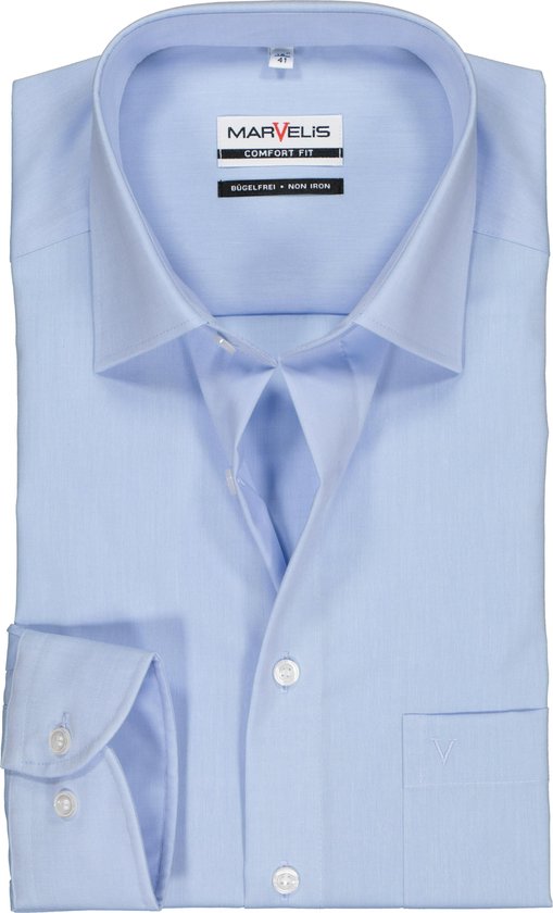 MARVELIS comfort fit overhemd - lichtblauw - Strijkvrij - Boordmaat: 48