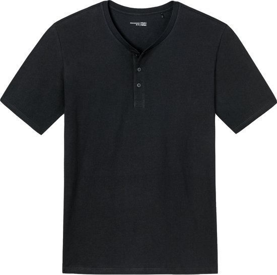 T-shirt SCHIESSER Mix+ Relax - col rond à manches courtes avec boutons - noir - Taille: XXL