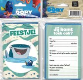 12 Uitnodigingskaartjes met envelop - Finding Dory - Feestje! - Wit - 9 x 13.5 cm