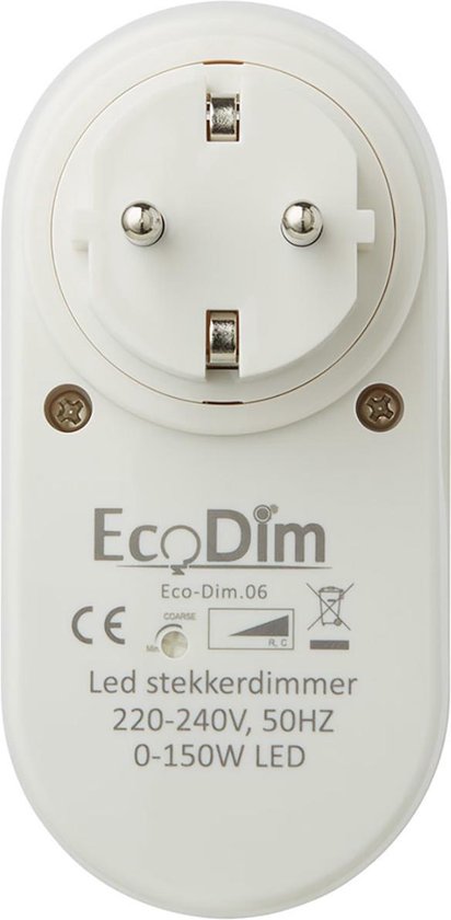 EcoDim - LED Stekkerdimmer - ECO-DIM.06 - Fase Afsnijding RC - Opbouw - Enkel Knop - 0-150W - Wit - Ecodim