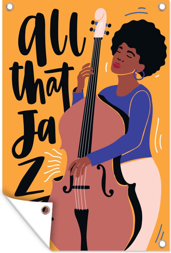 Jazz spelende vrouw op een gele achtergrond