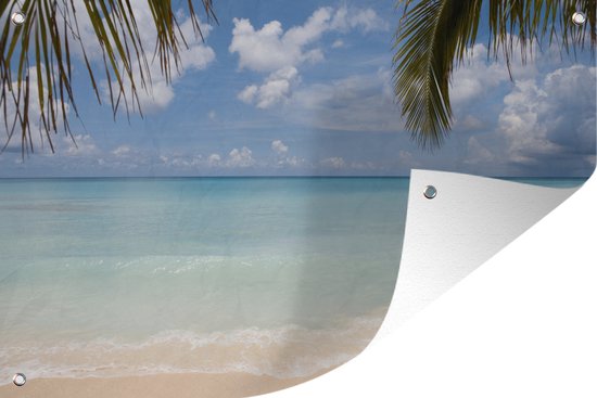 Tuinposter 180x120 cm - Tuindecoratie Uitzicht vanaf Grand Cayman op de heldere Caraïbische zee - Poster voor in de tuin - Buiten decoratie - Schutting tuinschilderij - Tuindoek muurdecoratie - Wanddecoratie balkondoek