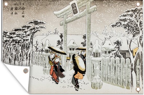 Tuindecoratie Japan - Sneeuw - Architectuur - 60x40 cm - Tuinposter - Tuindoek - Buitenposter