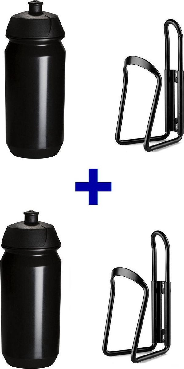 set Bidonnen met aluminium bidonhouders - bestaande uit 2x 500ml Tacx Shiva bidons met bidonhouder - Zwart — afbeelding 3