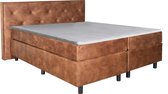 Omra - Complete boxspring - Brighton Camel - 90x220 cm - Inclusief Topdekmatras + Hoofdbord