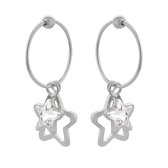 Zilveren oorbellen | Oorring met hanger | Zilveren oorringen, dubbele ster met kristal