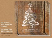Luxe kerstkaarten met enveloppen, Hout en zilver - 10 stuks