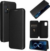 Voor Asus Zenfone 8/ZS590KS (8 Mini) Koolstofvezel Textuur Magnetische Horizontale Flip TPU + PC + PU Lederen Case met Kaartsleuf (Zwart)