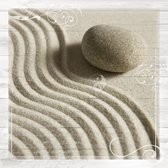 Tuinposter - Zen / Steen / Zand - Collage steen in Beige / wit / zwart / bruin - 160 x 160 cm.