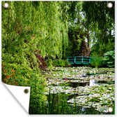 Tuindoek Japanse groene brug op een zomerdag in Monet's tuin in Frankrijk - 100x100 cm
