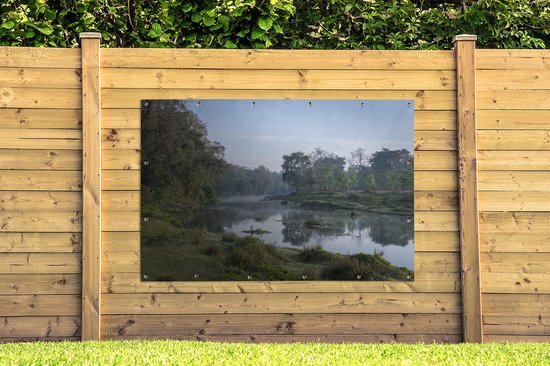 Sunrise by the river in the Chitwan National Park in Nepal Garden poster 180x120 cm - Toile de jardin / Toile d'extérieur / Peintures d'extérieur (décoration de jardin) XXL / Groot format!