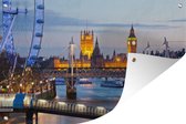 Muurdecoratie London Eye - Avond - Big Ben - 180x120 cm - Tuinposter - Tuindoek - Buitenposter