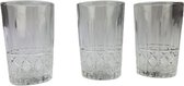 Crystal Glas CARINA - Kristal Glas - Ruiten Patroon - 10 cm x 6Ø - Set van 3 - Grijze Doos