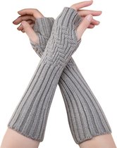 Winkrs© - Vingerloze Handschoenen Dames Grijs - Lange Gebreide Polswarmers/Armwarmers