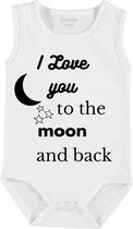 Baby romper met tekst | I love you to the moon and back | mouwloos | maat 50-56 | kraam cadeau | baby