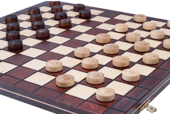 Thumbnail van een extra afbeelding van het spel Negiel Damset 40x20x4cm - Haagbeukenhout Dammen - Dambord - Checkers set