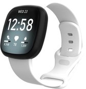 By Qubix geschikt voor Fitbit Versa 3 - Fitbit Versa 4 - Fitbit Sense 1 - Fitbit Sense 2 Sportbandje - Wit - Maat: S-M Smartwatchbandje bandje Armband Polsband Strap Band Watchband