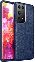 Samsung Galaxy S21 Ultra hoesje - MobyDefend TPU Gelcase - Lederlook - Navy Blauw - GSM Hoesje - Telefoonhoesje Geschikt Voor: Samsung Galaxy S21 Ultra