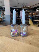 Droogbloemen in glas met witte kaars - vaasje met kaars - glas gevuld met droogbloemen - 2 stuks - gedroogde bloemen in glas met kaarsjes