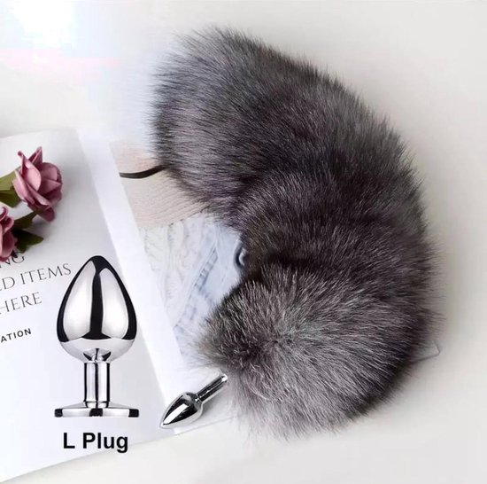 Buttplug Met Vossenstaart - Foxtail Buttplug - Maat L - Anonieme verpakking - Buttplug met Staart - Anale Plug - Metalen Buttplug - Seksspeeltjes Voor Koppels - Voor Mannen - Voor Vrouwen - Zilver / Metaal