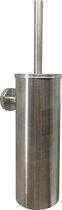 Toiletborstel zilver - geborsteld - hangend - RVS - Rond - Inclusief bevestigingsmateriaal - Toilet borstel