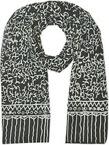 Sjaal gemaakt van rayon figuren in de kleuren zwart wit, lengte 175 cm en breedte 65 cm.
