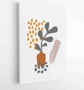 Botanical wall art vector set. Earth tone boho foliage line art drawing with abstract shape. 1 - Moderne schilderijen – Vertical – 1881805171 - 40-30 Vertical