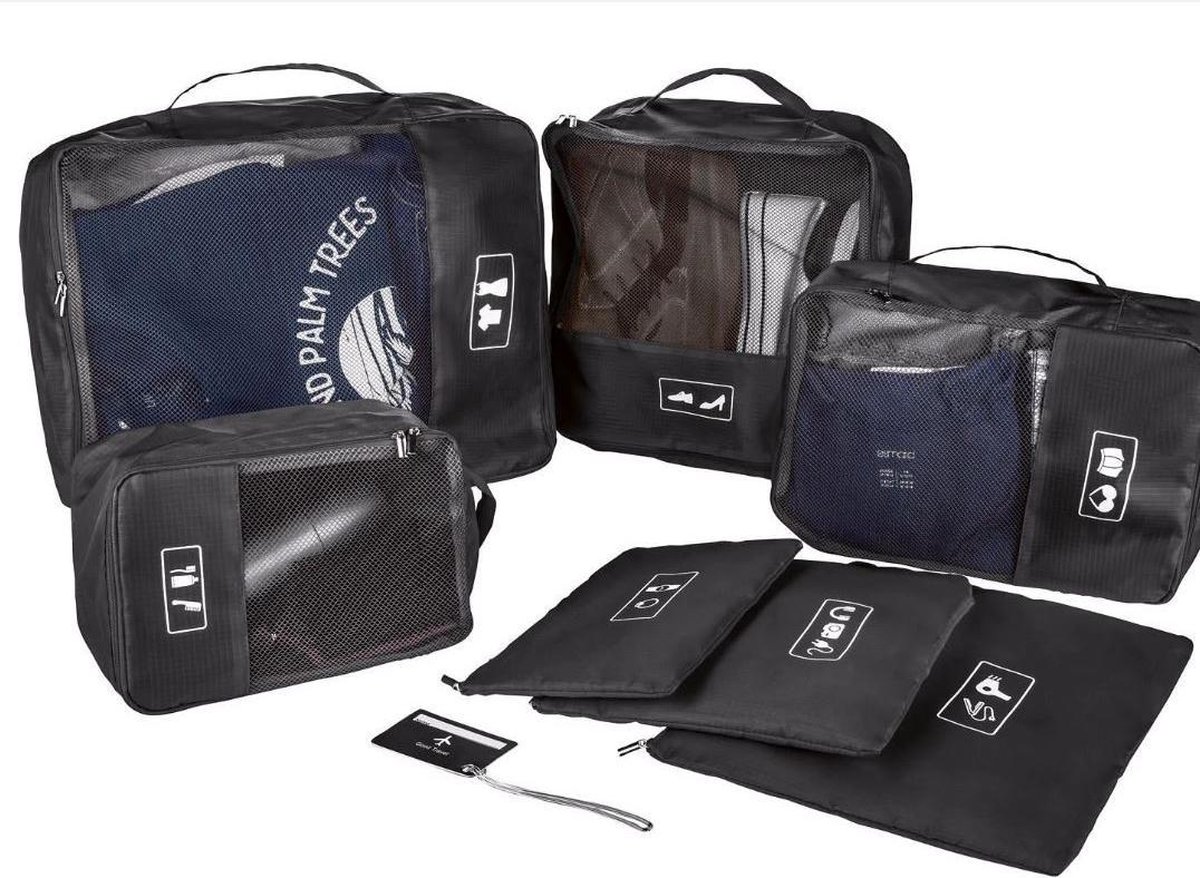 Topmove Packing Cubes Set - 7 delig - Koffer Organiser - Travel Bag - Zwart  | bol.