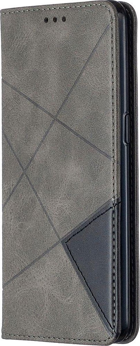 Mobigear Telefoonhoesje geschikt voor OPPO Reno 4 Hoesje | Mobigear Rhombus Slim Bookcase | Pasjeshouder voor 2 Pasjes | Telefoonhoesje voor Pinpas / OV Kaart / Rijbewijs - Grijs