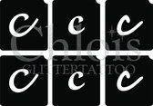 Chloïs Glittertattoo Sjabloon - Small Letter c - Multi Stencil - CH9759 - 1 stuks zelfklevend sjabloon met 6 kleine designs in verpakking - Geschikt voor 6 Tattoos - Nep Tattoo - G