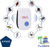 Flores 6-Pack Ultrasonische Ongedierte Bestrijder | Extra Lange Plug | Insecten Bestrijder | Ultrasone Verjagers | Muizenverjager | Pest Rejecter | Alle Stopcontacten