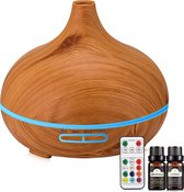 YouZi – Aroma Diffuser – 550ml – Hout Design – Aromatherapie – Luchtbevochtiger – Geurverspreider – Incl. 2x Etherische Olie