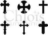 Chloïs Glittertattoo Sjabloon - Crosses - Multi Stencil - CH9402 - 1 stuks zelfklevend sjabloon met 6 kleine designs in verpakking - Geschikt voor 6 Tattoos - Nep Tattoo - Geschikt