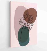 Botanical wall art vector set. Earth tone boho foliage line art drawing with abstract shape. 2 - Moderne schilderijen – Vertical – 1866300577 - 80*60 Vertical